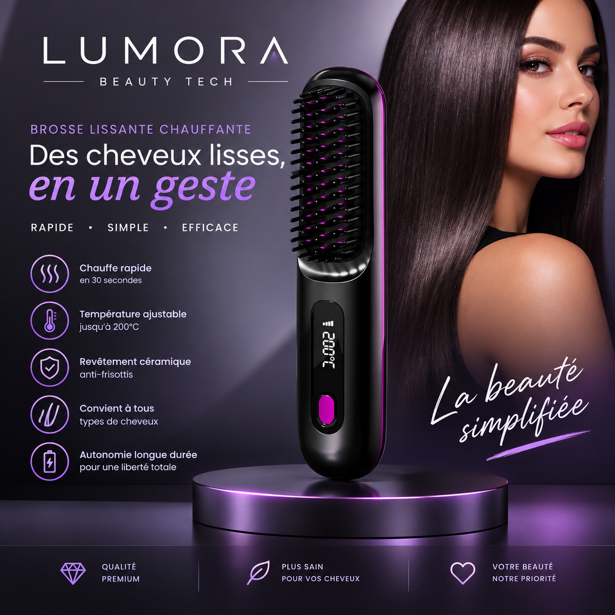 Brosse Lissante Sans Fil portable